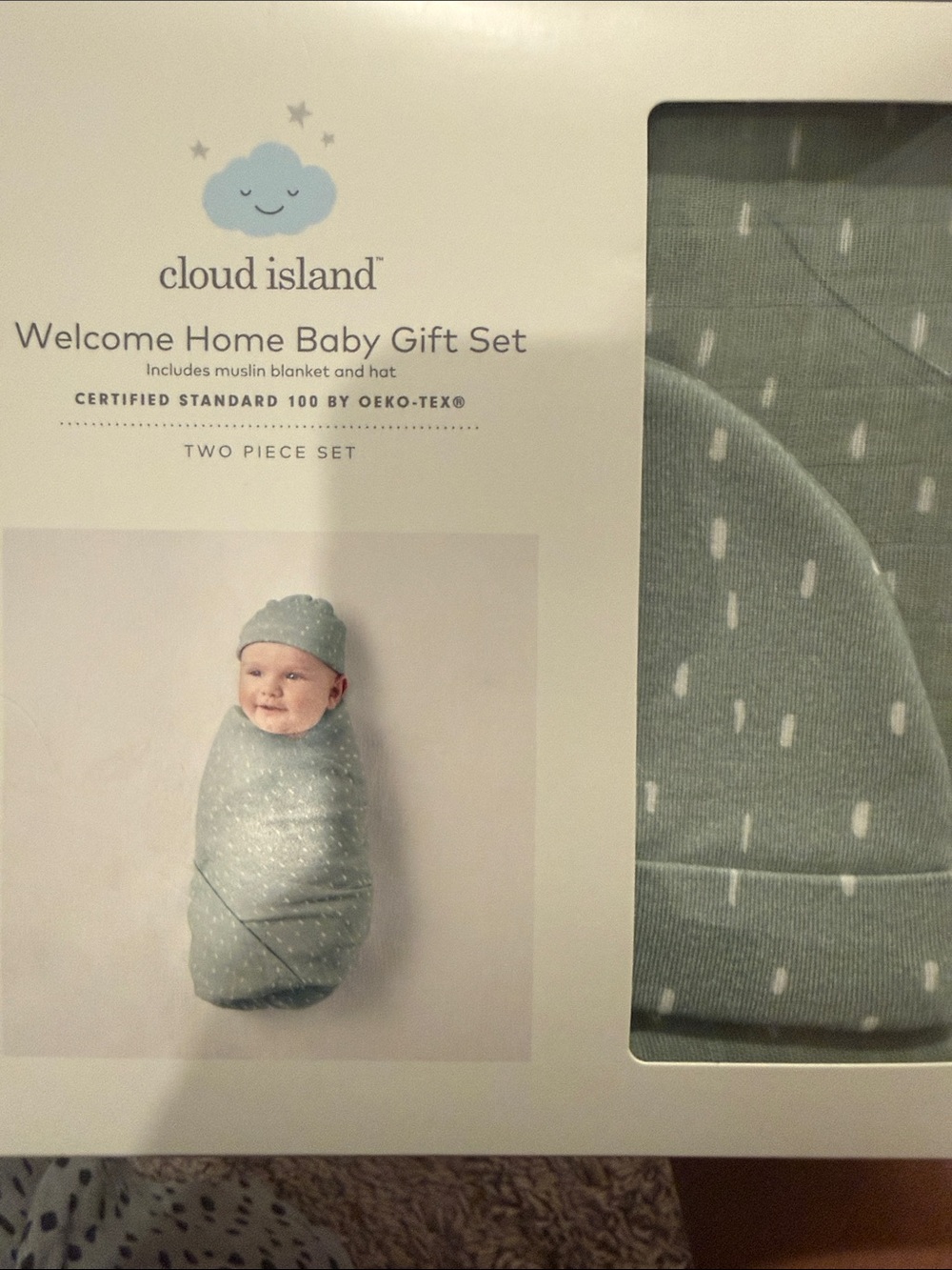 cloud island Sage Green Muslin Blanket & Hat Set - Picture 1 of 2